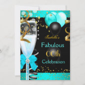 素晴らしいティール（緑がかった色）ブルーシャンパーニュ金ゴールドバースデーパーティー 招待状 (正面)