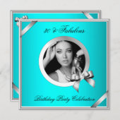 素晴らしいティール（緑がかった色）ブルーダイヤモンドシルバーフォト30パーティー 招待状 (正面/裏面)