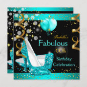 素晴らしいティール（緑がかった色）ブルーハイヒール金ゴールド誕生日パーティー 招待状 (正面/裏面)