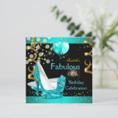 素晴らしいティール（緑がかった色）ブルーハイヒール金ゴールド誕生日パーティー 招待状 (スタンド正面)