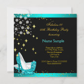 素晴らしいティール（緑がかった色）ブルーハイヒール金ゴールド誕生日パーティー 招待状 (裏面)