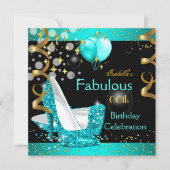 素晴らしいティール（緑がかった色）ブルーハイヒール金ゴールド誕生日パーティー 招待状 (正面)