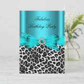 素晴らしいティール（緑がかった色）ブルーワイルドレオパードバースデーパーティー 招待状 (スタンド正面)