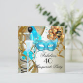 素晴らしいティール（緑がかった色）金ゴールドクリームブラックマスカレードパーティー 招待状 (スタンド正面)