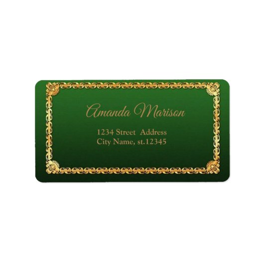 素晴らしいトレンディーパーフェクトグリーンと金ゴールドフレーム ラベル (正面)