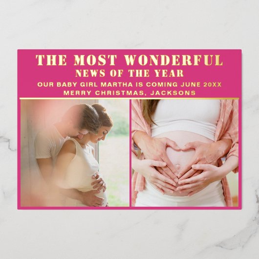 素晴らしいニュース妊娠の発表クリスマス 箔シーズンカード (正面)