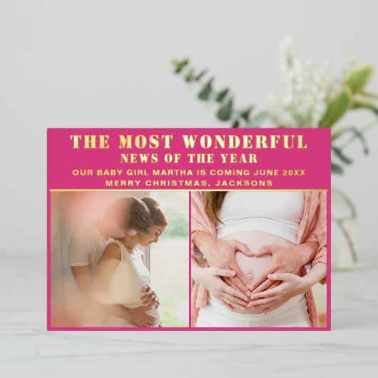 素晴らしいニュース妊娠の発表クリスマス 箔シーズンカード (立ち正面)