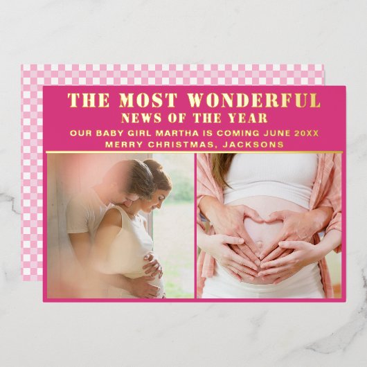 素晴らしいニュース妊娠の発表クリスマス 箔シーズンカード (正面/裏面)