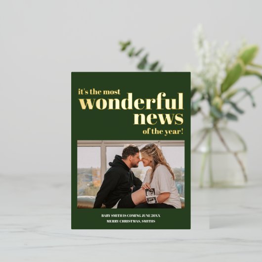 素晴らしいニュース妊娠の発表クリスマス 箔シーズンポストカード (立ち正面)