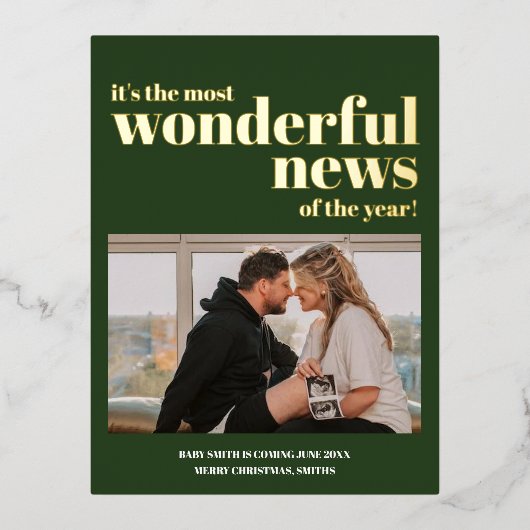 素晴らしいニュース妊娠の発表クリスマス 箔シーズンポストカード (正面)