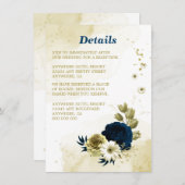 素晴らしいネイビーブルーアイボリー金ゴールド花 エンクロージャーカード (正面/裏面)