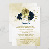 素晴らしいネイビーブルーアイボリー金ゴールド花 エンクロージャーカード (正面/裏面)