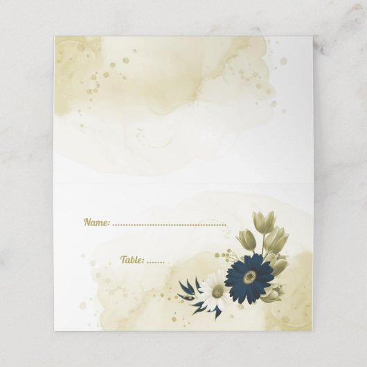 素晴らしいネイビーブルーアイボリー金ゴールド花 プレイスカード (外部開封)