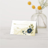 素晴らしいネイビーブルーアイボリー金ゴールド花 プレイスカード (正面)