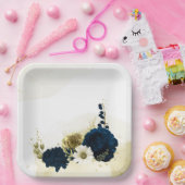 素晴らしいネイビーブルーアイボリー金ゴールド花 ペーパープレート (パーティー)