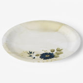 素晴らしいネイビーブルーアイボリー金ゴールド花 ペーパープレート (アングル)