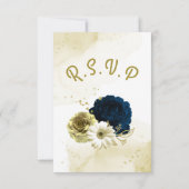 素晴らしいネイビーブルーアイボリー金ゴールド花 出欠カード (裏面)