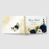 素晴らしいネイビーブルーアイボリー金ゴールド花botanical ゲストブック (全面)