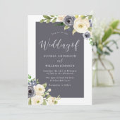 素晴らしいネイビーブルークリームベージュ結婚フラワーズ 招待状 (スタンド正面)