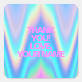 素晴らしいネオンホログラフィックユニコーンピンクテキスト名 スクエアシール