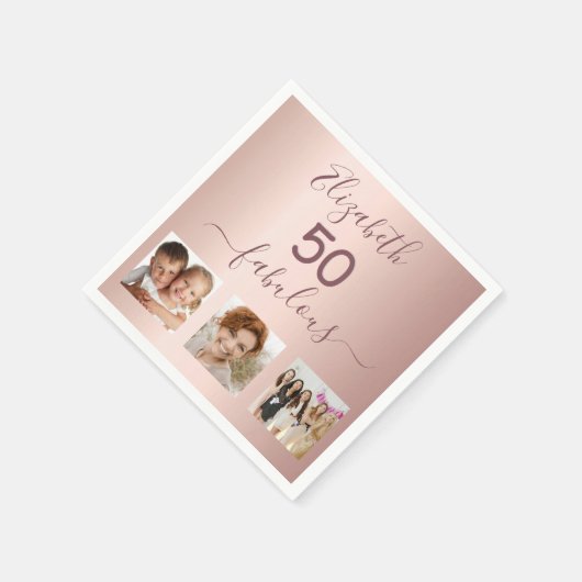 素晴らしいバラ金ゴールド写真の誕生日パーティー スタンダードカクテルナプキン (角)