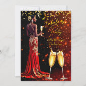 素晴らしいバースデーパーティードレッドグリッターシャンパン 招待状 (正面)