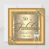 素晴らしいバースデーパーティー金ゴールドシャンパン 招待状 (正面)