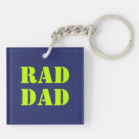 素晴らしいパパネオングリーンネイビーブルーモダンタイポグラフィ キーホルダー (裏面)