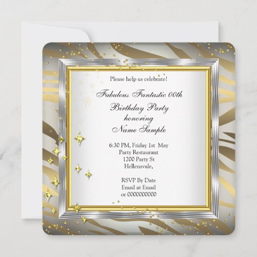 素晴らしいパーティーシャンパンゼブラクリーム金ゴールドシルバー2 招待状 (裏面)