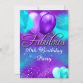 素晴らしいパーティーティール(緑がかった色)ブルーパープルシルバーバルーン 招待状 (裏面)