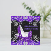 素晴らしいパープルグリッターハイヒールバースデーパーティー 招待状 (スタンド正面)