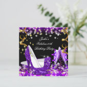 素晴らしいパープルグリッターハイヒール50誕生日 招待状 (スタンド正面)