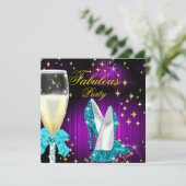 素晴らしいパープルティール（緑がかった色）グリッターハイヒールパーティー 招待状 (スタンド正面)