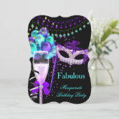 素晴らしいパープルティール（緑がかった色）ブラックマスカレードパーティー3 招待状 (スタンド正面)