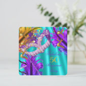 素晴らしいパープルティール(緑がかった色)仮装バースデーパーティー 招待状 (スタンド正面)