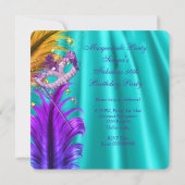 素晴らしいパープルティール(緑がかった色)仮装バースデーパーティー 招待状 (裏面)