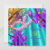 素晴らしいパープルティール(緑がかった色)仮装バースデーパーティー 招待状 (正面)