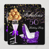 素晴らしいパープルヒール金ゴールドブラックバースデーパーティー 招待状 (正面/裏面)