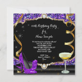 素晴らしいパープルブラックグリッター誕生日パーティー 招待状 (裏面)