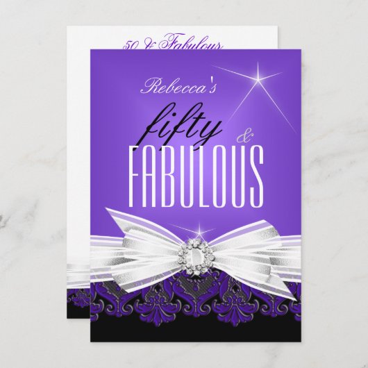 素晴らしいパープルレースブラック50th誕生日パーティー2 招待状 (正面/裏面)
