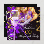 素晴らしいパープル金ゴールドブラックマスカレードパーティー2 招待状 (正面/裏面)