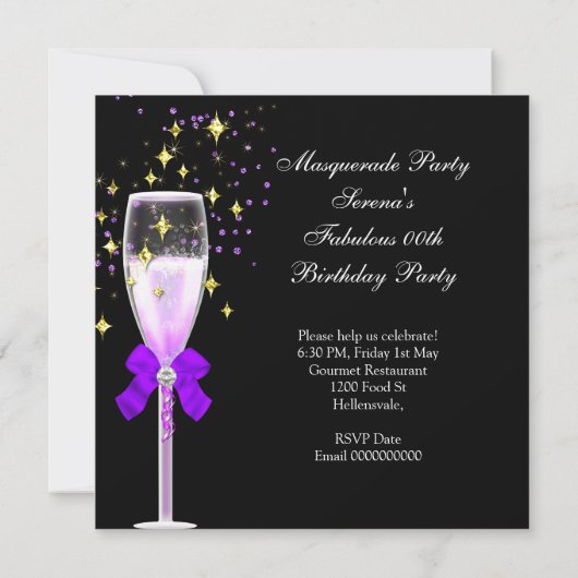 素晴らしいパープル金ゴールドブラックマスカレードパーティー2 招待状 (裏面)