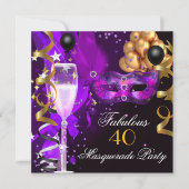 素晴らしいパープル金ゴールドブラックマスカレードパーティー 招待状 (正面)