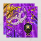 素晴らしいパープル金ゴールド仮装バースデーパーティー 招待状 (正面/裏面)