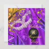 素晴らしいパープル金ゴールド仮装バースデーパーティー 招待状 (正面)