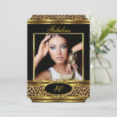 素晴らしいヒョウ誕生日パーティブラック金ゴールド写真 招待状 (スタンド正面)