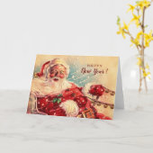 素晴らしいビンテージの新年とサンタクロース カード (黄色い花)