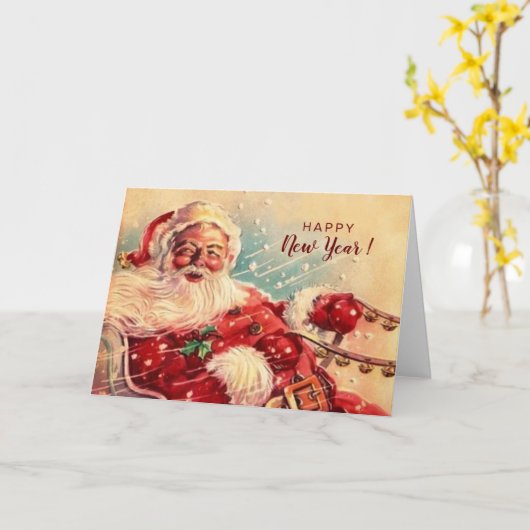 素晴らしいビンテージの新年とサンタクロース カード (黄色い花)