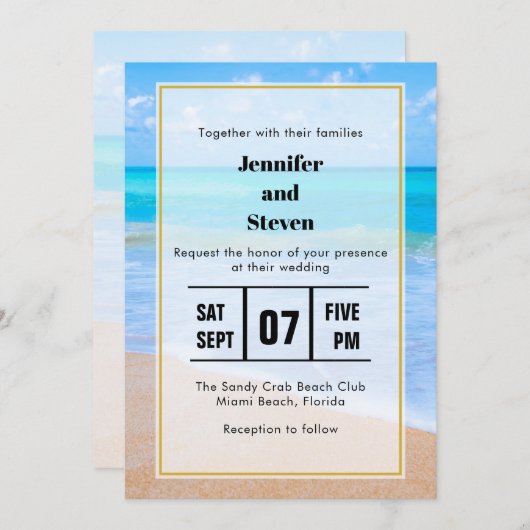 素晴らしいビーチトロピカルシーンフォトウェディング招待 招待状 (正面/裏面)