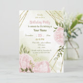 素晴らしいピンクの花の緑の誕生日パーティー 招待状 (スタンド正面)